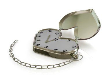 Heart-clock with chain. 3D clipart