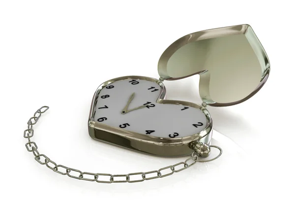 Heart-clock with chain. 3D — Stock Photo, Image