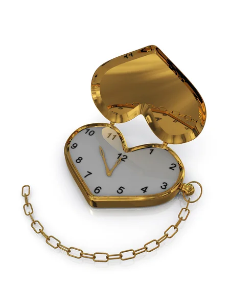 Gold heart-clock with chain — Stock Photo, Image
