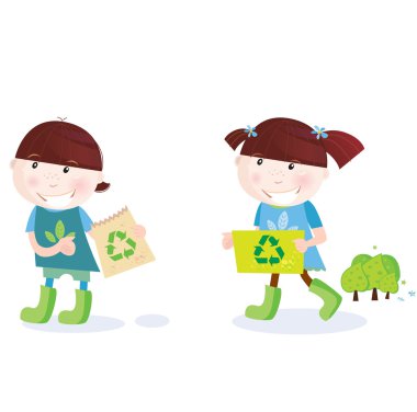 School childrens with recycle symbol clipart