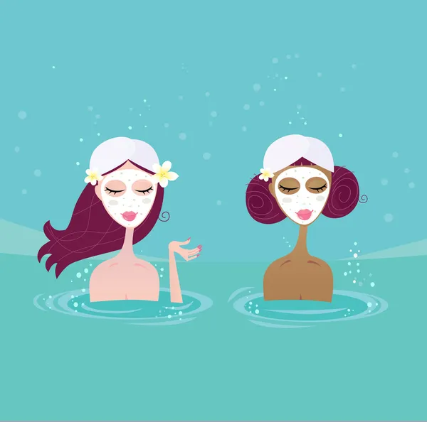 Spa meninas relaxante na piscina de água —  Vetores de Stock