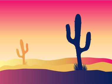 Cactus desert sunset clipart