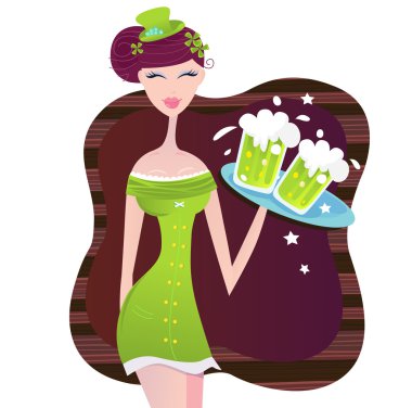 St. Patrick's Day girl with beer clipart