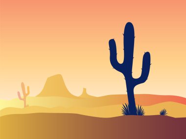 Cactus desert sunset clipart