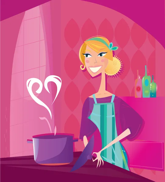 Femme cuisine avec amour — Image vectorielle