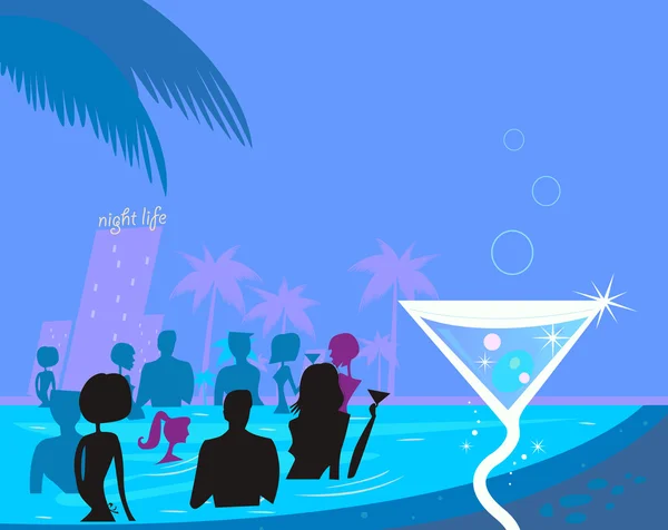 Soirée eau dans la piscine et Martini — Image vectorielle