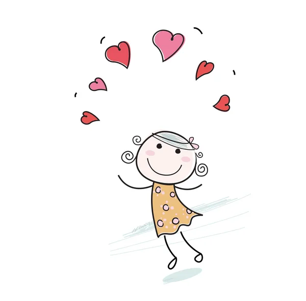 Doodle kız love hearts ile — Stok Vektör