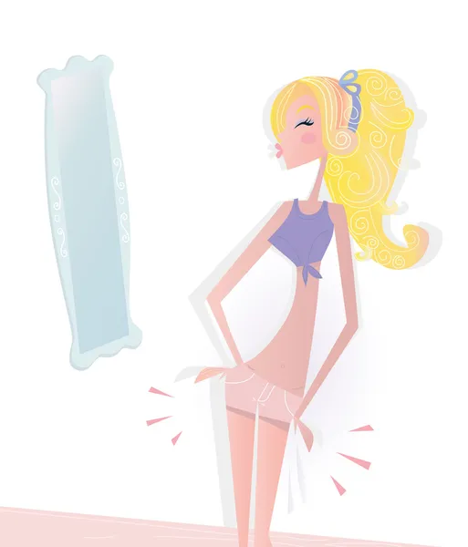 Slim flicka framför spegel — Stock vektor