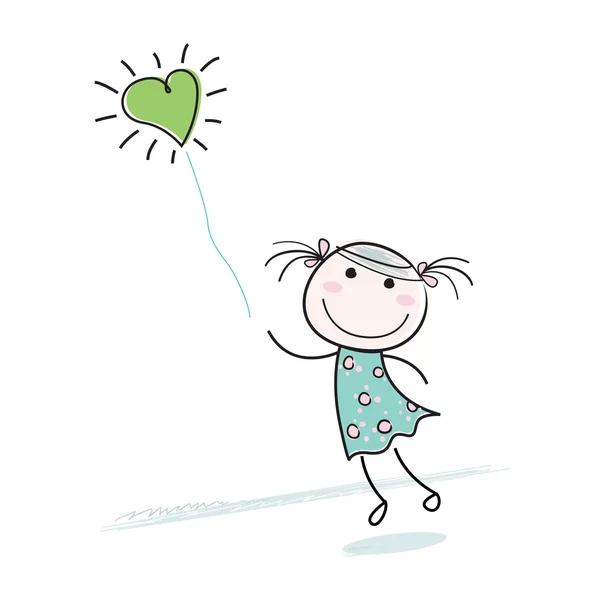Kleines Mädchen mit herzförmigem Ballon — Stockvektor