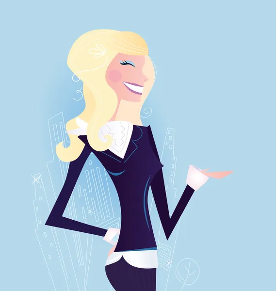 Blond business woman in black costume — Stock Vector