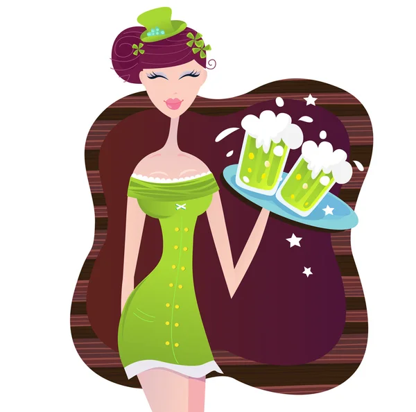 Saint Patrick fille avec de la bière — Image vectorielle