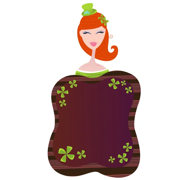 St. Patrick's Day label with girl — Stock Vector