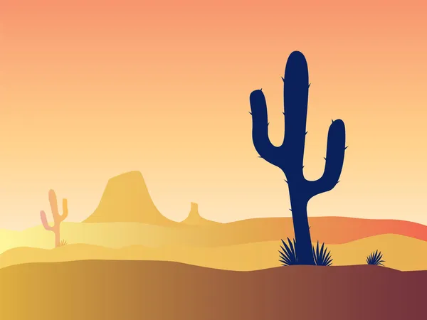 サボテン砂漠の夕日 — ストックベクタ