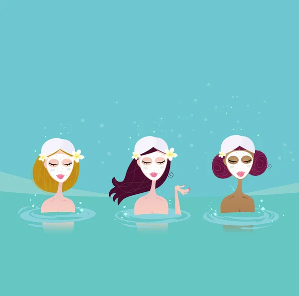 Τρεις κυρίες σε νερό spa — Διανυσματικό Αρχείο