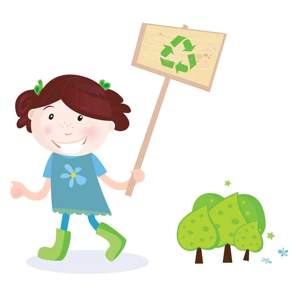 Schulmädchen unterstützen Recycling — Stockvektor