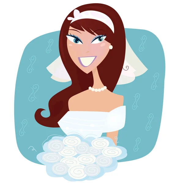 Hochzeitsporträt: glückliche Braut in Weiß — Stockvektor