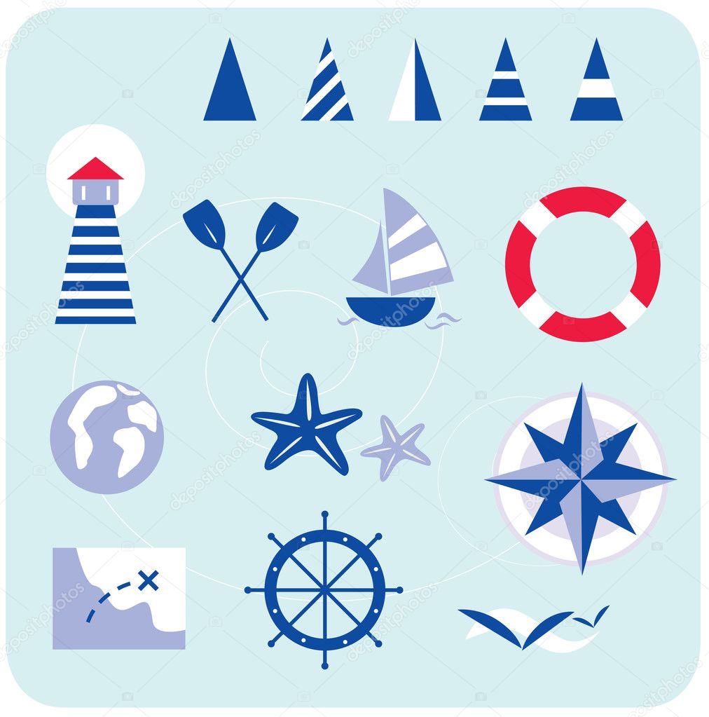 Blue nautical and sailor icons
