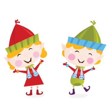 Christmas boy and girl elves clipart