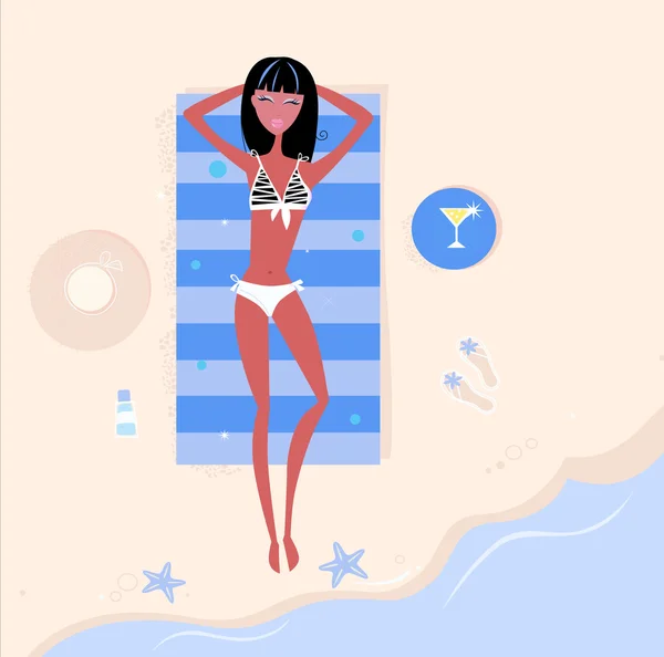 해수 근처 섹시 한 해변 소녀 — 스톡 벡터