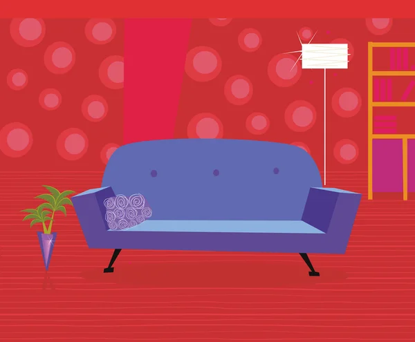 Sala de estar vermelha em estilo retro — Vetor de Stock
