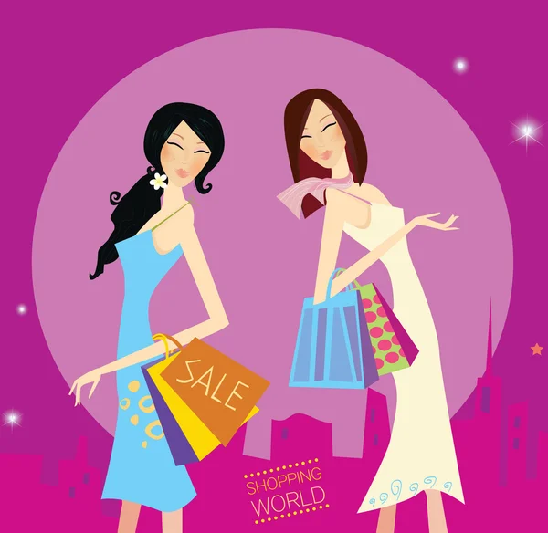 Shopping Girls — Stockvektor