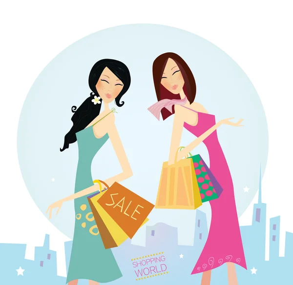 Le donne dello shopping in città — Vettoriale Stock