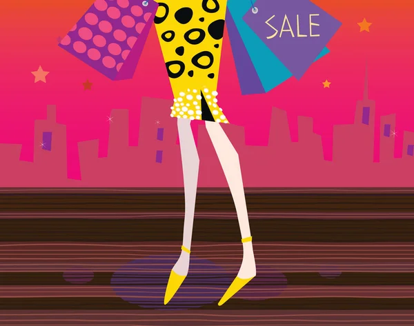 Long legs woman is shopping — Stock Vector