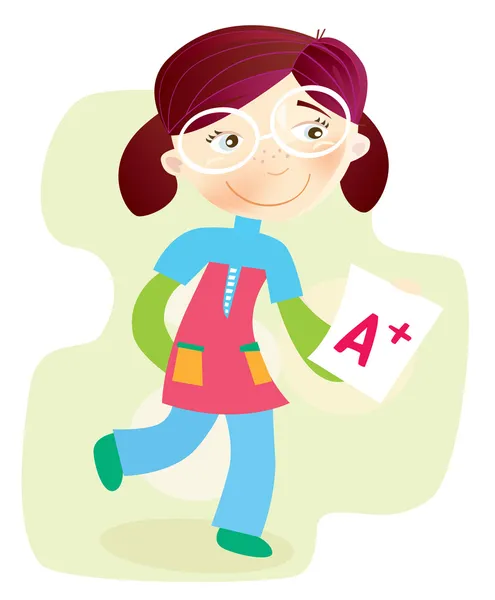 School Girl with test result — Stock Vector