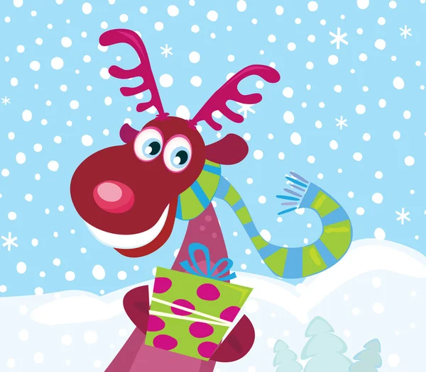 Red-nosed Rudolph on snow — Stok Vektör