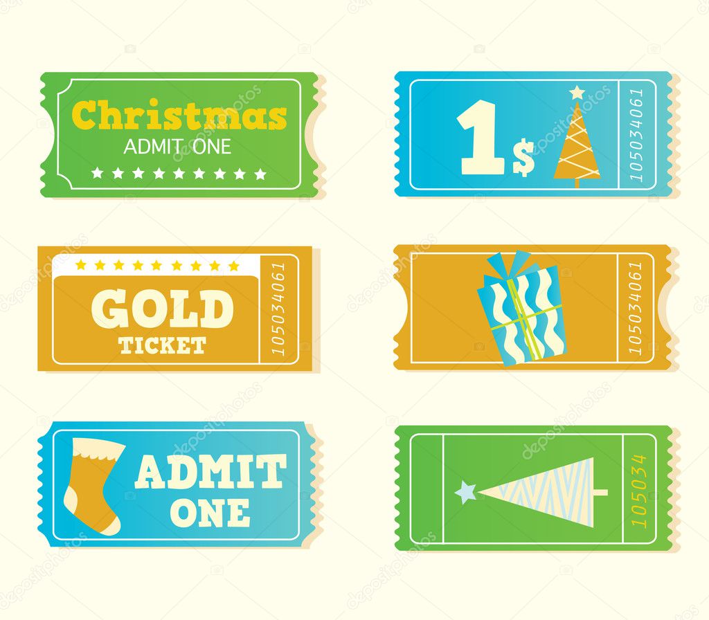 Blue and yellow retro christmas tickets Stock Vector Image by