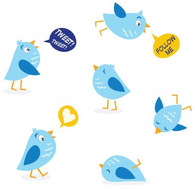 Twitter message birds set clipart