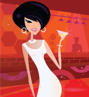 Sexy retro woman in night club clipart