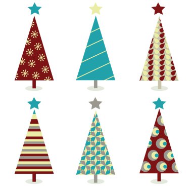 Blue - red christmas tree icon set clipart