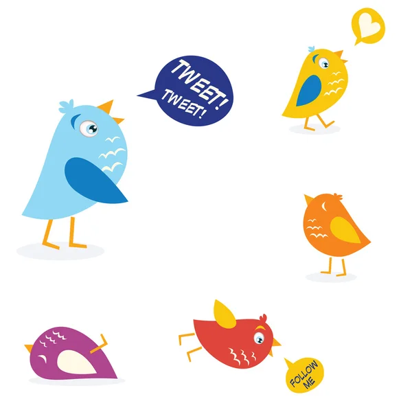 Conjunto de pássaros coloridos twitter — Vetor de Stock