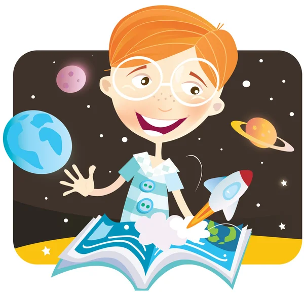 Small boy with story book — Stock Vector