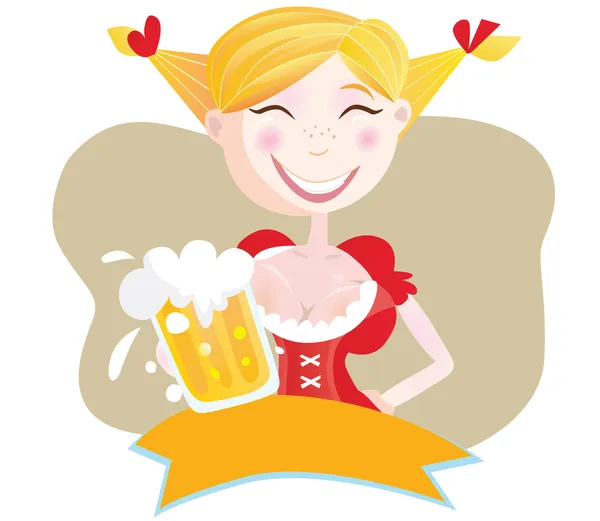 Bavarese donna con birra — Vettoriale Stock