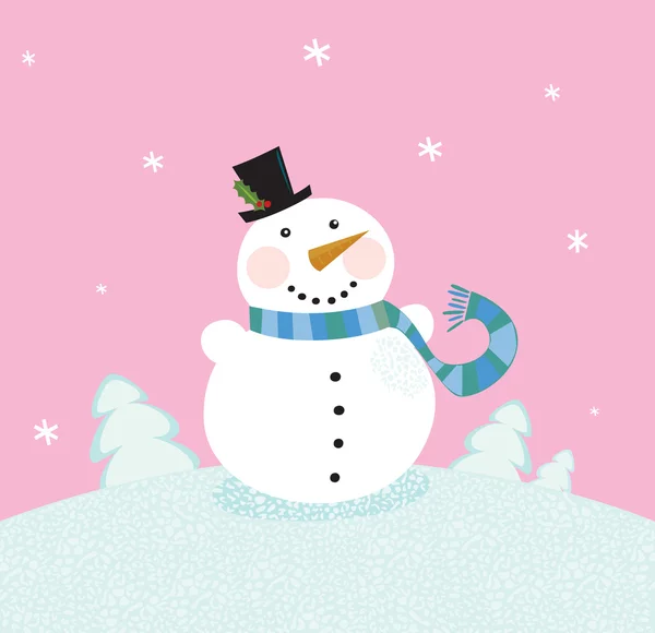 Christmas snowman op roze achtergrond — Stockvector