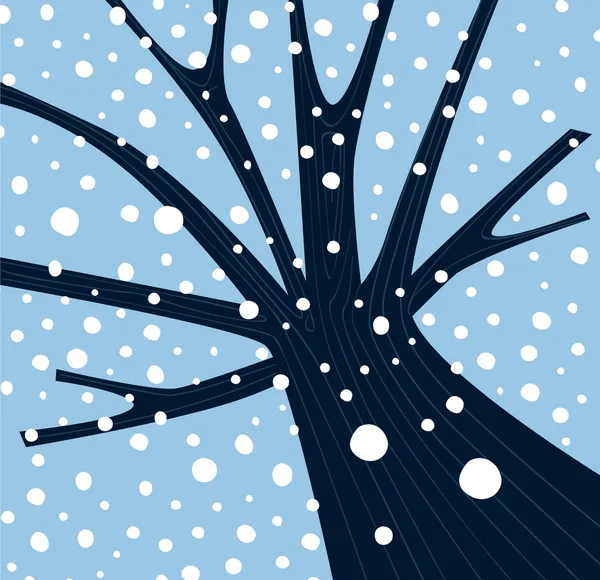Winter tree with falling snow — Stock Vector