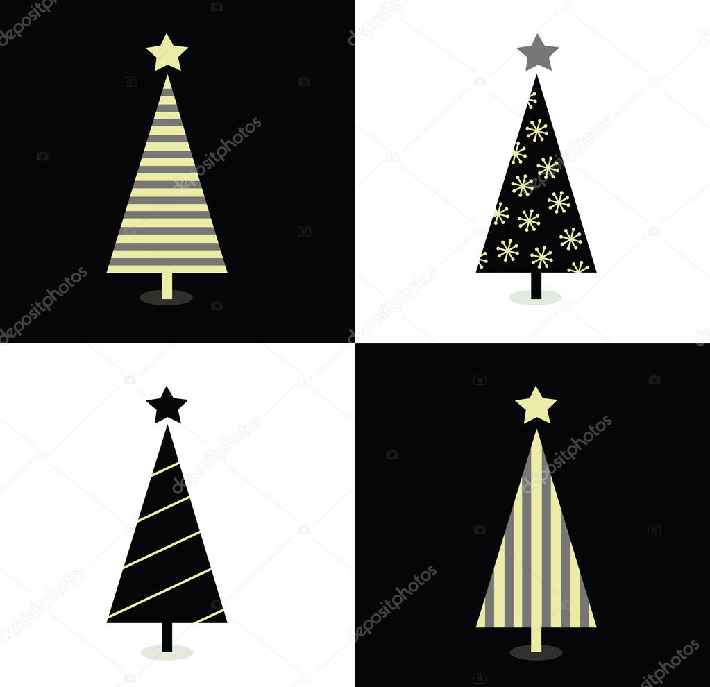 Black and white christmas trees