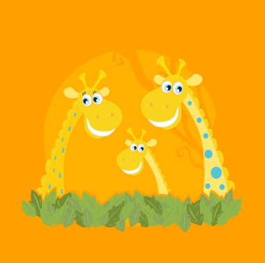 Cute giraffe family portrait clipart