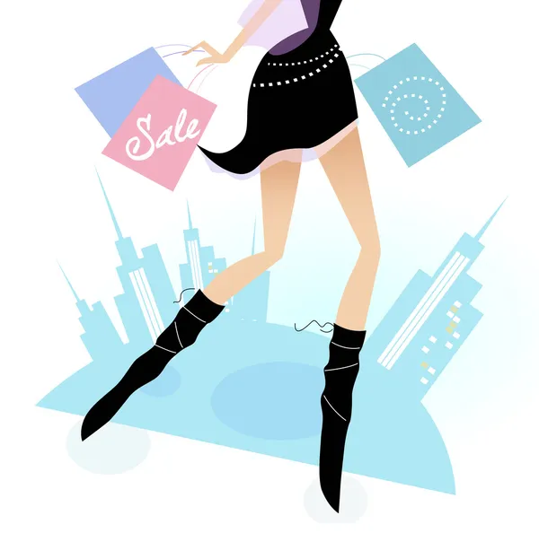 Långa ben kvinna shopping i staden — Stock vektor