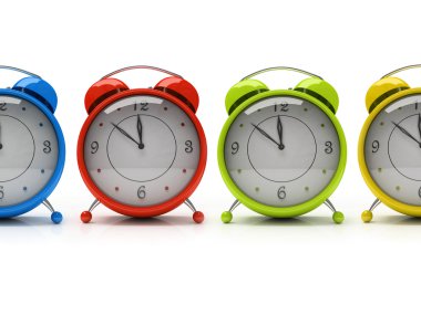 Four colourful alarm clocks clipart