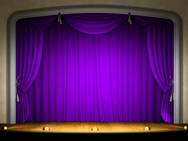 Estágio vazio com cortina violeta — Fotografia de Stock