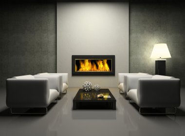 Modern interior with fireplace clipart