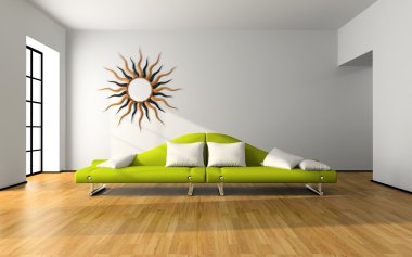 Modern interior with green sofa clipart