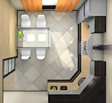 View from above on the modern kitchen clipart