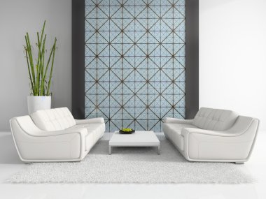 Modern interior with two white sofas clipart