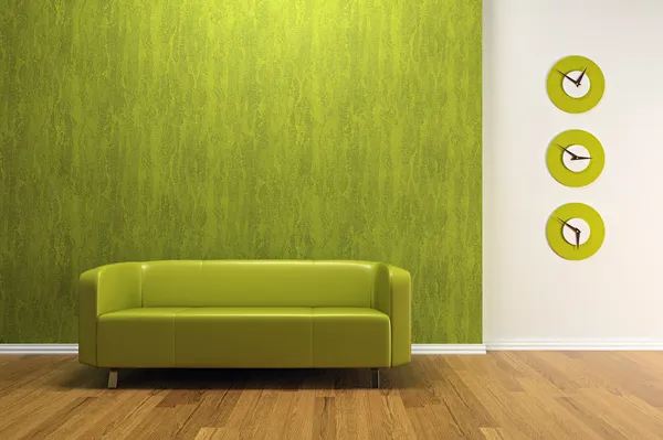 Зеленый интерьер с диваном — стоковое фото
