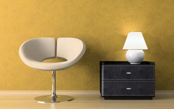 Желтый интерьер с современным креслом — стоковое фото