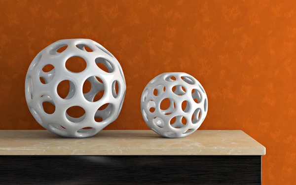 Accessoires et mur orange rendu 3D — Photo